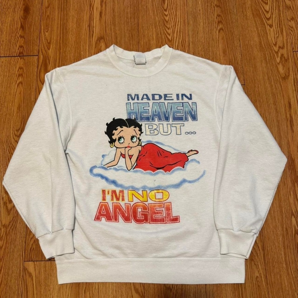 Betty Boop Men's Sweatshirt Vintage 2003 Heaven Angel White Size Medium